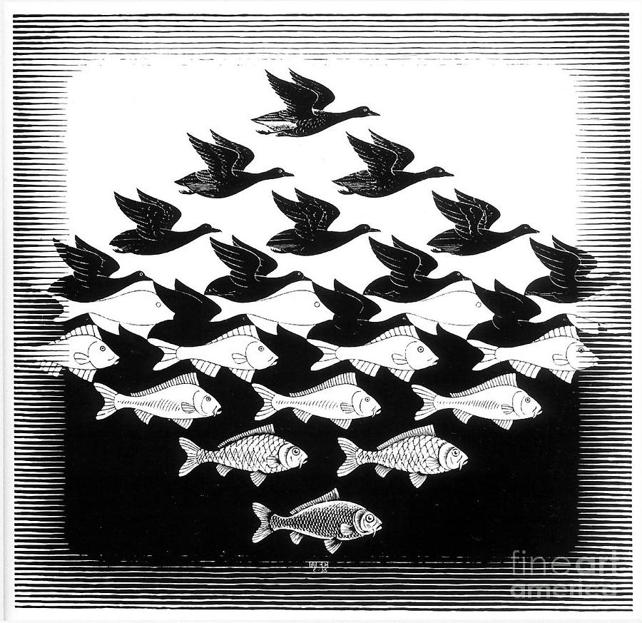 Sky and Water Drawing by MC Escher Sky and Water Drawing by MC Escher
