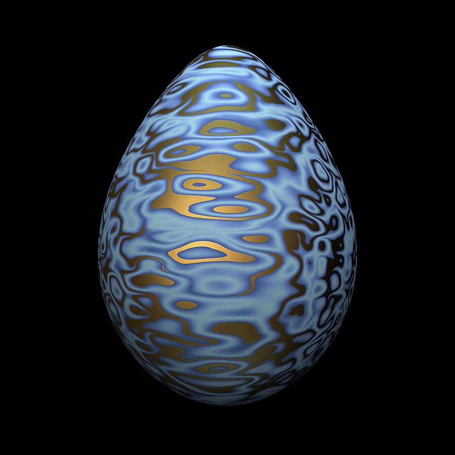 Sky Blue Egg With Swirls of Gold Digital Art by Hakon Soreide