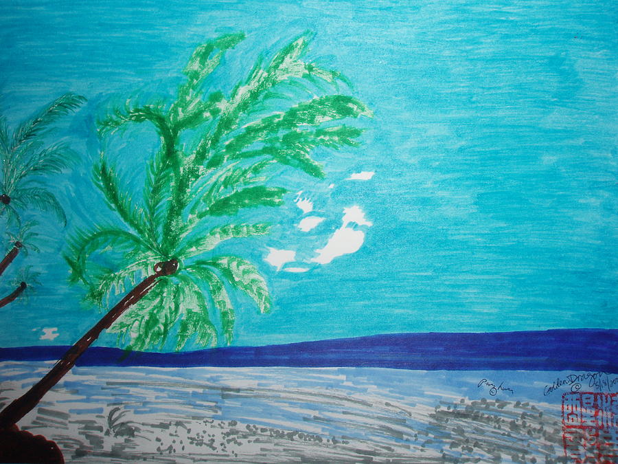 Beach Painting - Sky Blue Palm Tree Beach by Golden Dragon