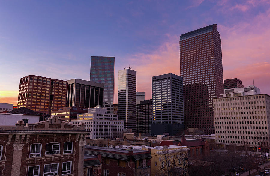 Sky Blue Pink Sunset Over the Denver Skyline Photograph by Bridget Calip