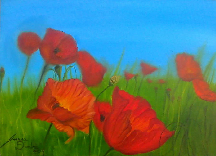 Sky Blue Poppies Painting by James Dunbar