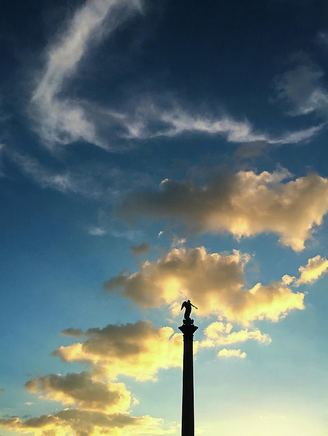 Sky clouds and statue in Stuttgart Germany Photograph by Matthias Hauser