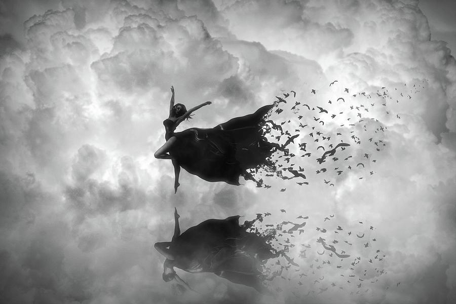 Sky Dancer - black and white Digital Art by Lilia D