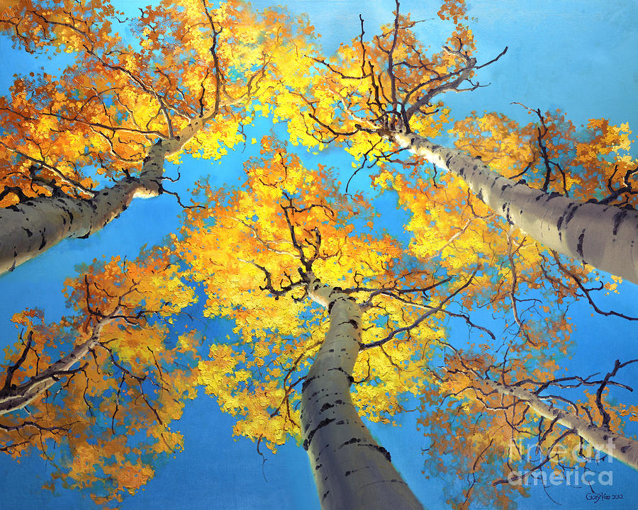 Sky High Aspen Trees Painting by Gary Kim