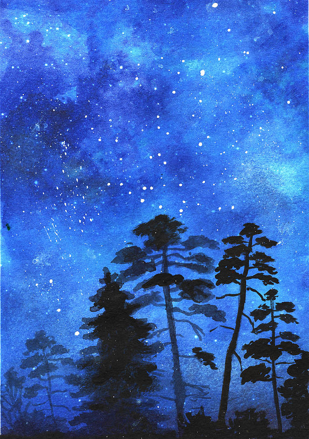 Sky Night Watercolor Painting by Green Palace - Fine Art America