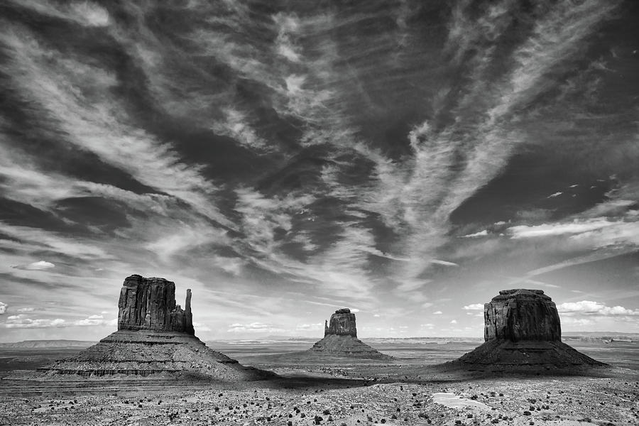 Sky over Monument Valley bw Photograph by Jerry Fornarotto