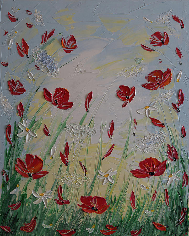 Modern Painting - Sky Poppies Daisies by Elena Nesterenko Modern Painting - Sky Poppies Daisies by Elena Nesterenko