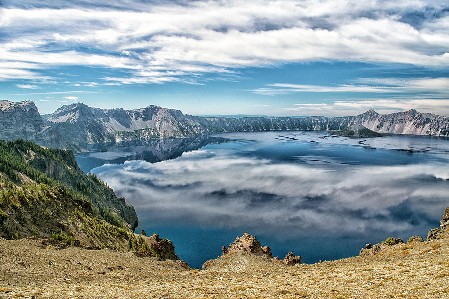 Sky Reflections In Crater Lake Photograph