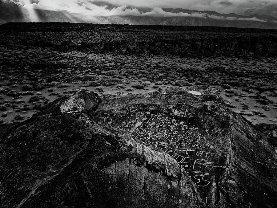 Black And White Photograph - Sky Rock Petroglyph by Michele  James