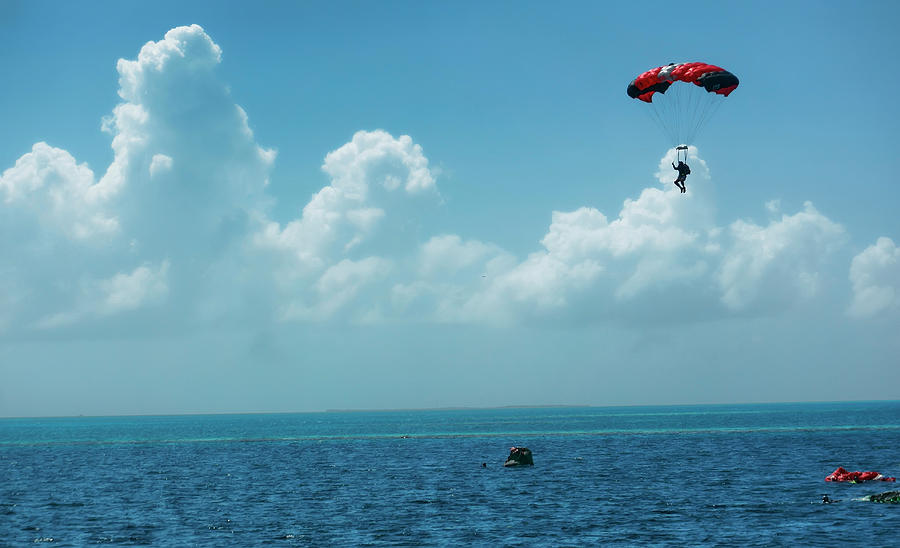Skydiving into the Blue Hole, Belize Photograph by Waterdancer