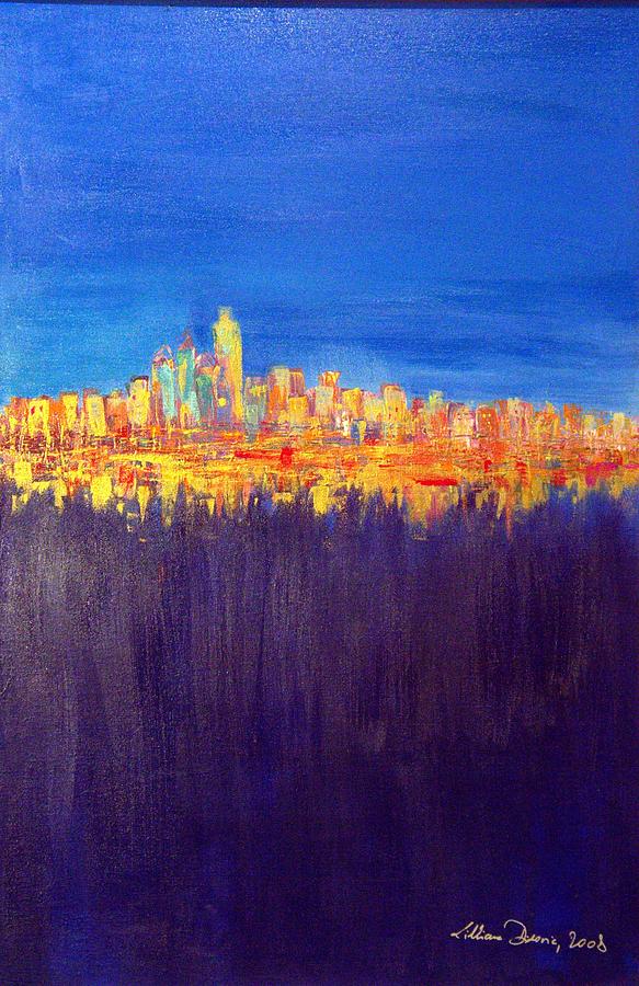 Skyline Blue Painting by Lilliana Didovic