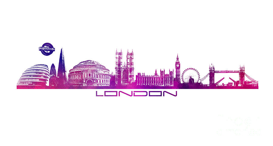 skyline city London purple Digital Art by Justyna Jaszke JBJart