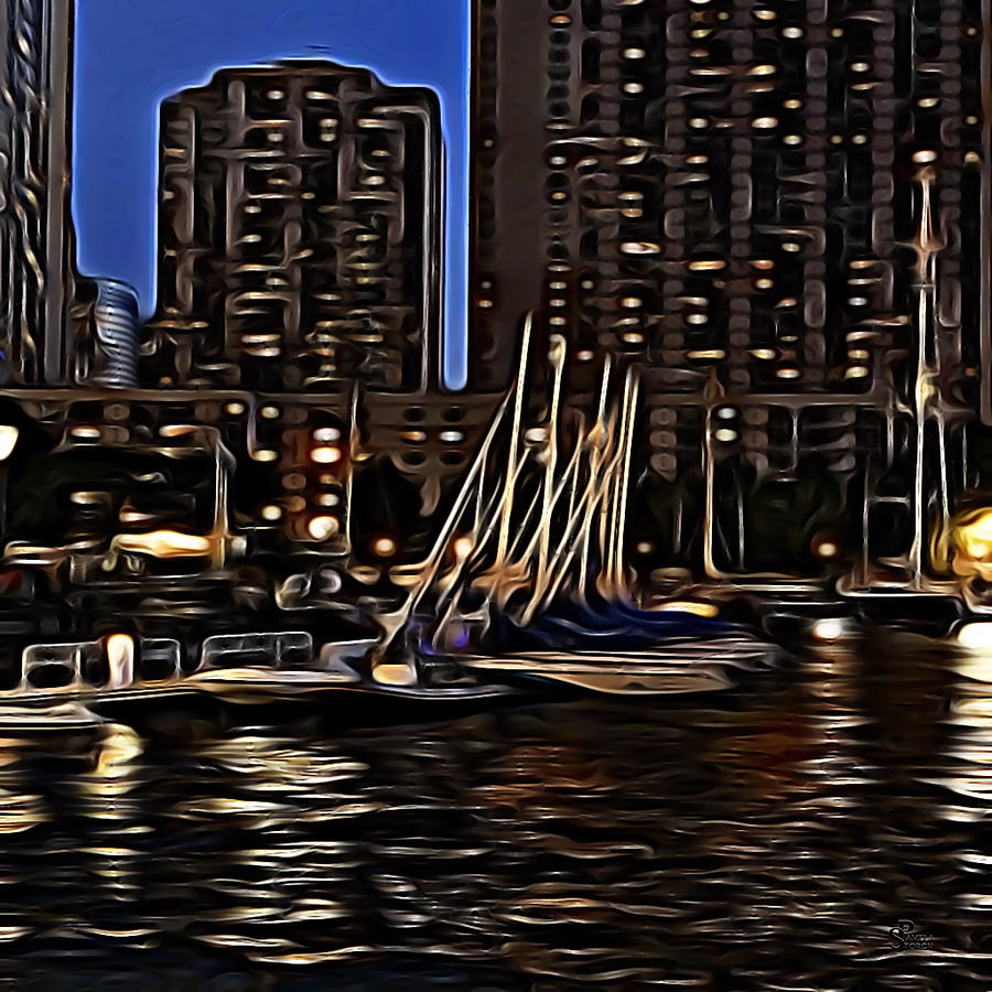 Boat Digital Art - Skyline Harbor by Pamela Storch