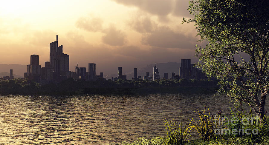 City Digital Art - Skyline Lake by Richard Rizzo