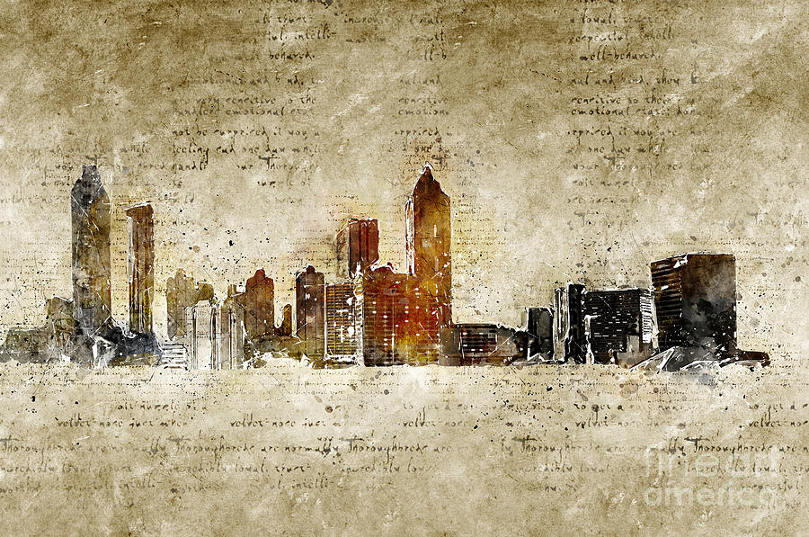 skyline of Atlanta in modern and abstract vintage-look Digital Art