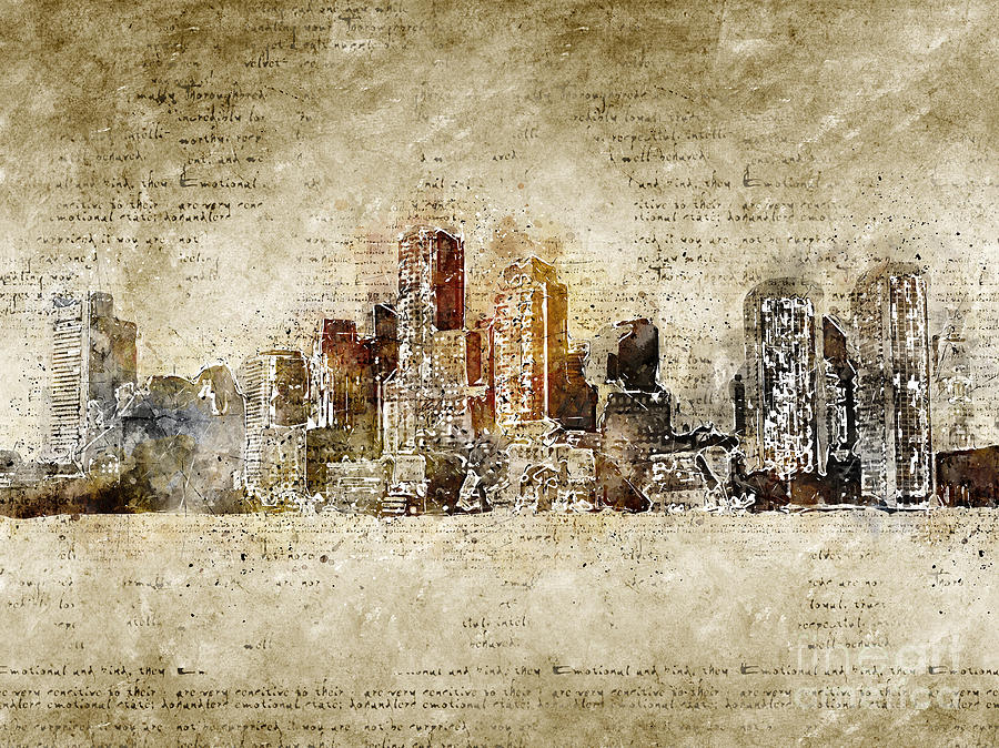 skyline of Boston in modern and abstract vintage-look Digital Art