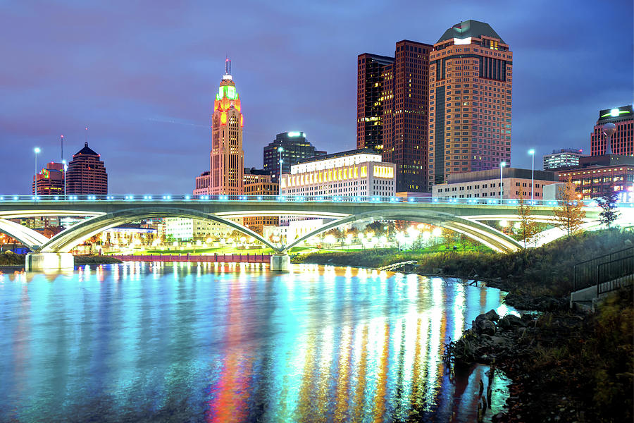 Columbus Photograph - Skyline of Columbus Ohio at Night by Gregory Ballos