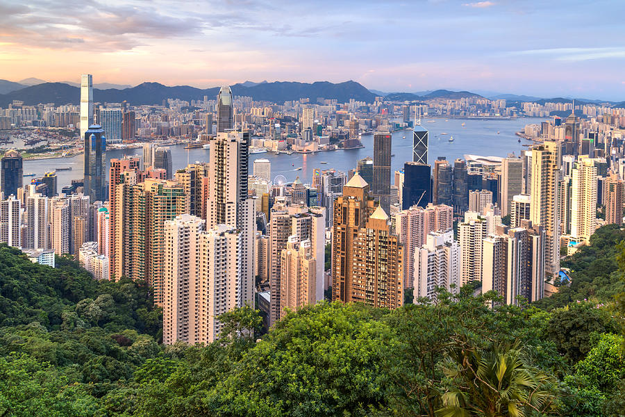 Skyline of Hong Kong from Victoria Peak at sunset Photograph by ...