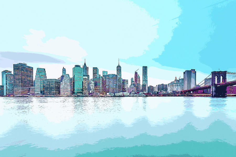 Skyline of New York City, United States in Blues Digital Art by Anthony Murphy
