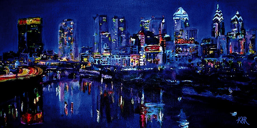 Cityscape Painting - Skyline of Philadelphia by Art by Kar Cityscape Painting - Skyline of Philadelphia by Art by Kar