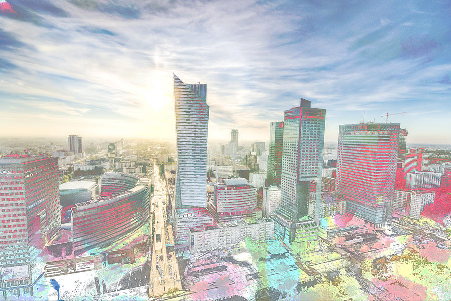 Skyline of Warsaw Poland Digital Art by Anthony Murphy