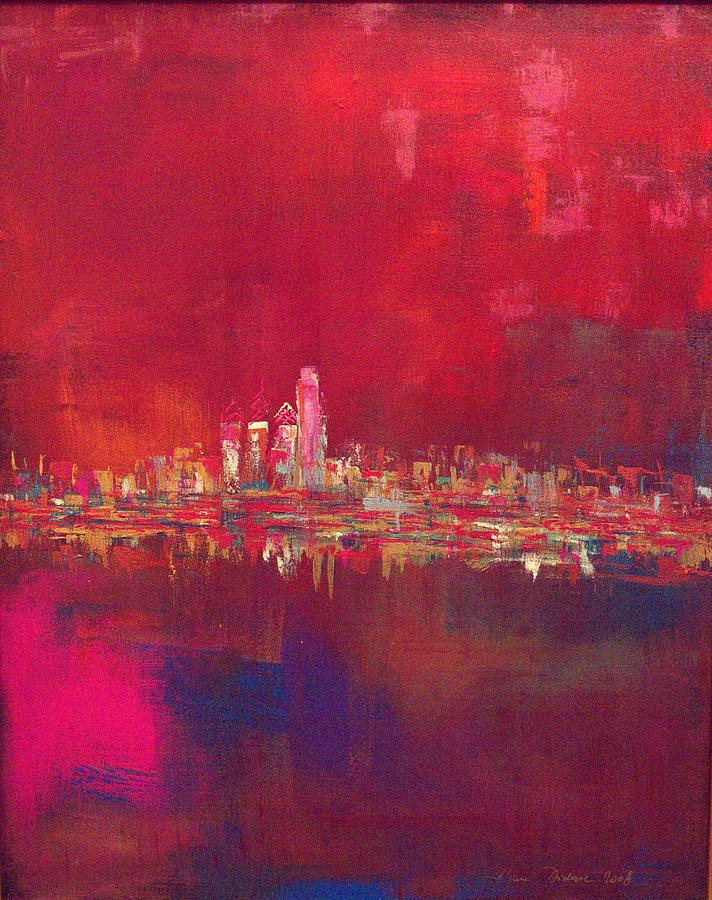 Skyline Red Painting by Lilliana Didovic