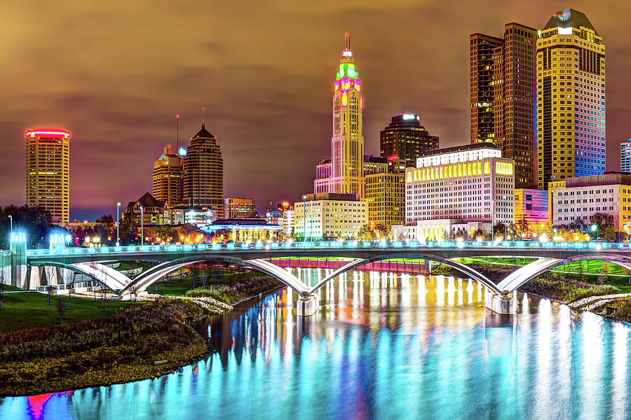 Columbus Skyline Photograph - Skyline view of Downtown Columbus Ohio at Dusk by Gregory Ballos