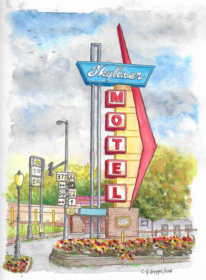 Skyliner Motel in Route 66, Oklahoma City, Oklahoma Painting by Carlos G Groppa