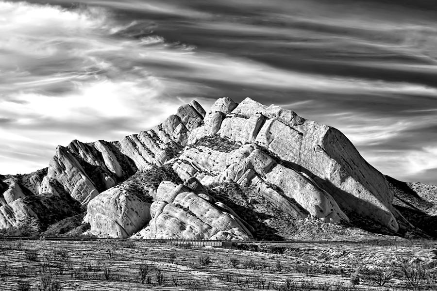 Skyward Mormon Rocks at Cajon Pass Black and White Photograph by