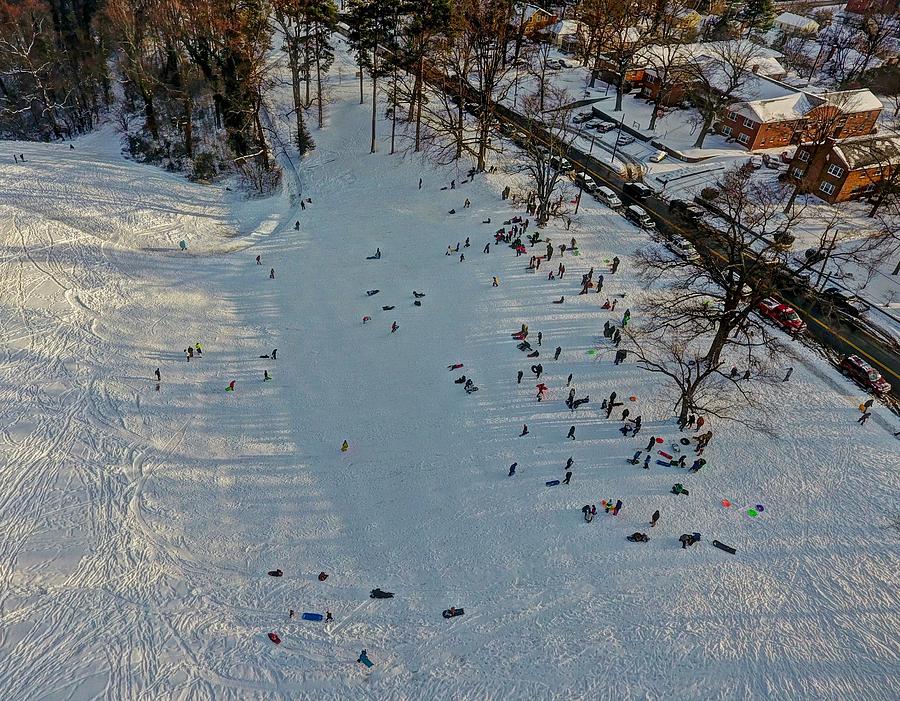 Forest Hill Park Photograph - Sled Riding at Forest Hill Park by Tredegar DroneWorks Forest Hill Park Photograph - Sled Riding at Forest Hill Park by Tredegar DroneWorks