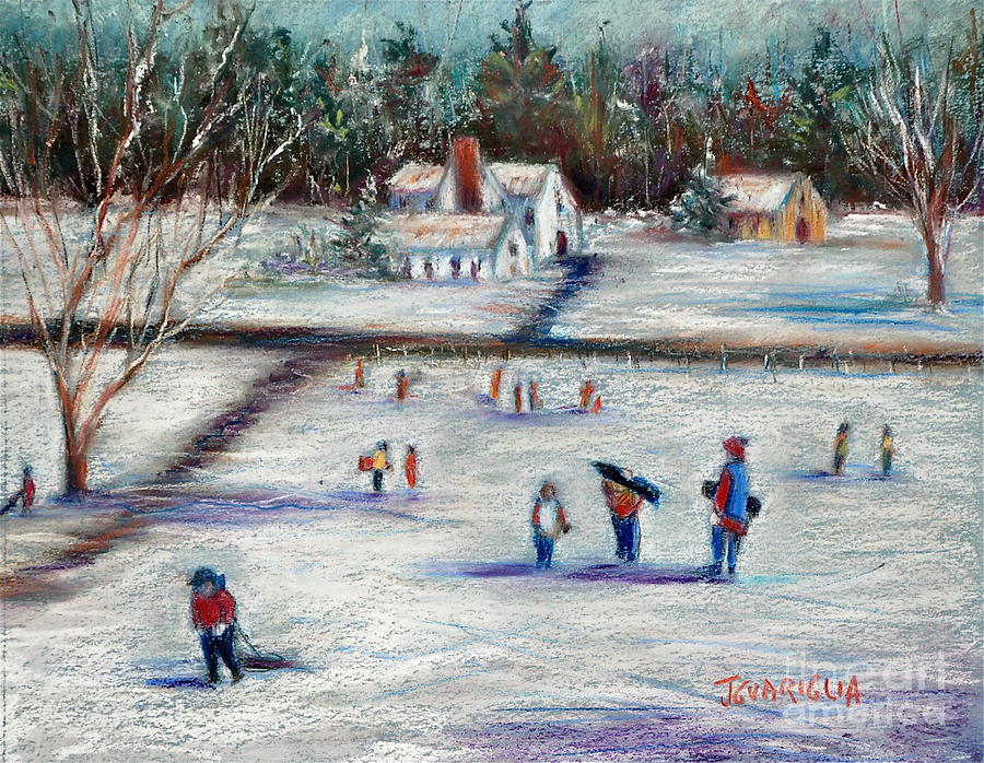 Snow Landscape Pastel - Sledding by Joyce Guariglia