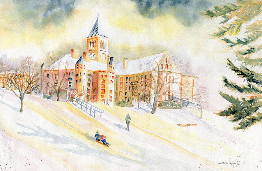 Cornell University Painting - Sledding On Libe Slope - Cornell University by Melly Terpening
