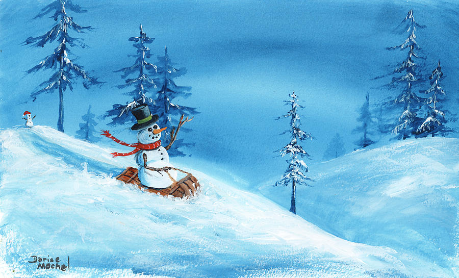 Sledding Snowman Painting by Darice Machel McGuire