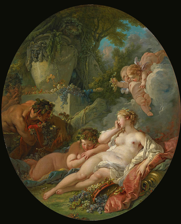 Sleeping Bacchantes surprised by Satyrs Painting by Francois Boucher