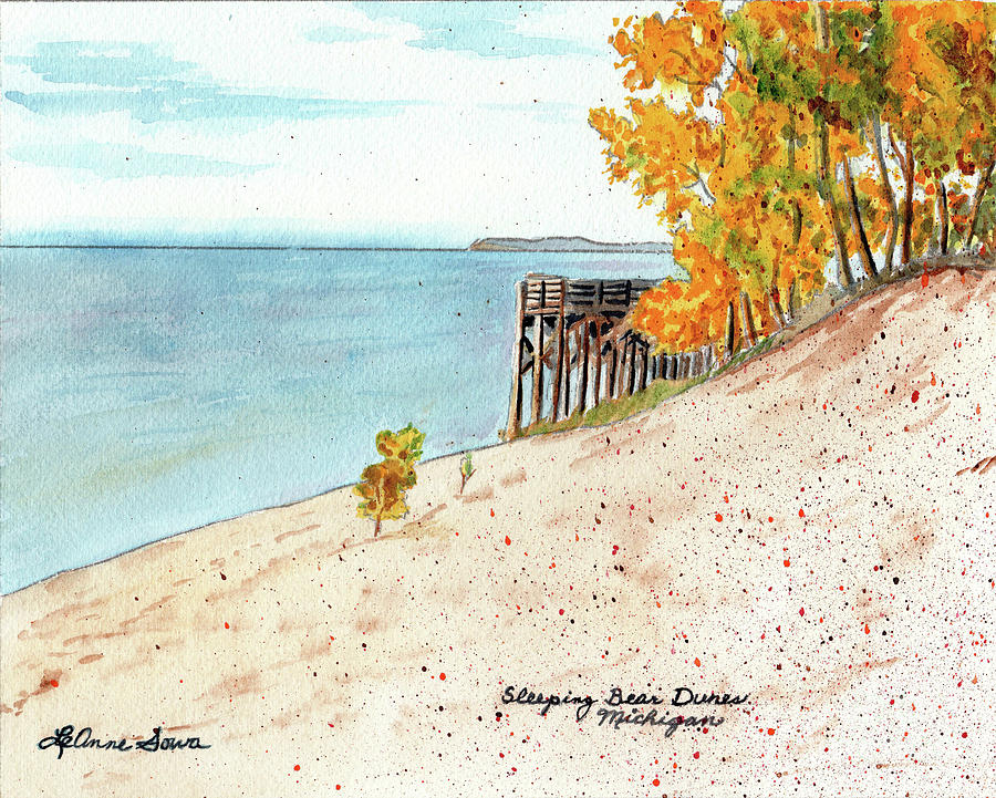Sleeping Bear Dunes, Sand Dunes, Dune paintings, Sandy Beaches, Lake Michigan shoreline Painting by LeAnne Sowa
