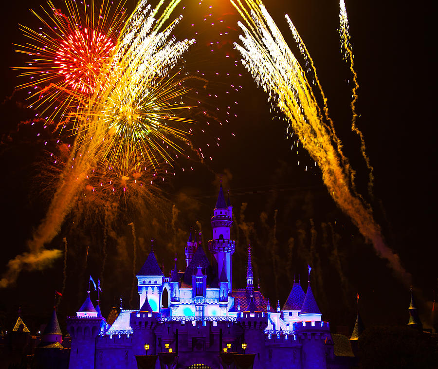 Sleeping Beauty Castle and Fireworks Photograph by Sam Amato