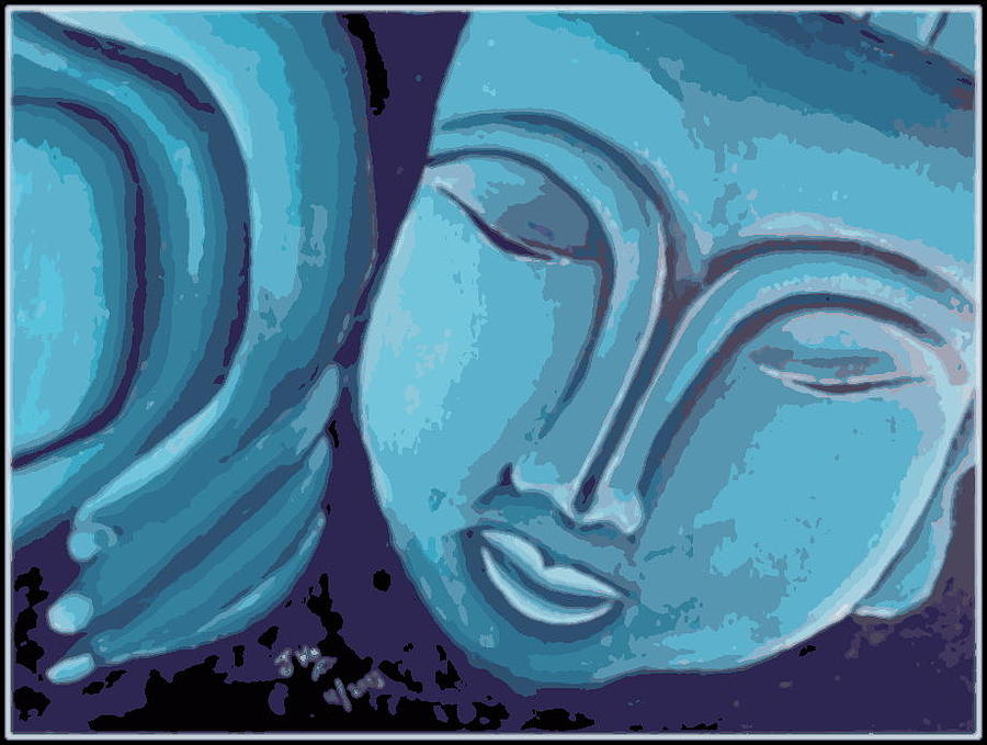 Buddha Painting - Sleeping Buddha Blue and Grey by Jagjeet Kaur