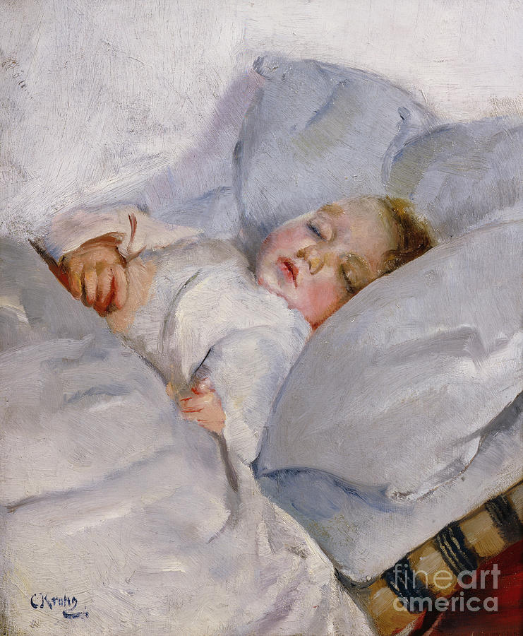 Sleeping child Sophus Gaihede Painting by Christian Krohg