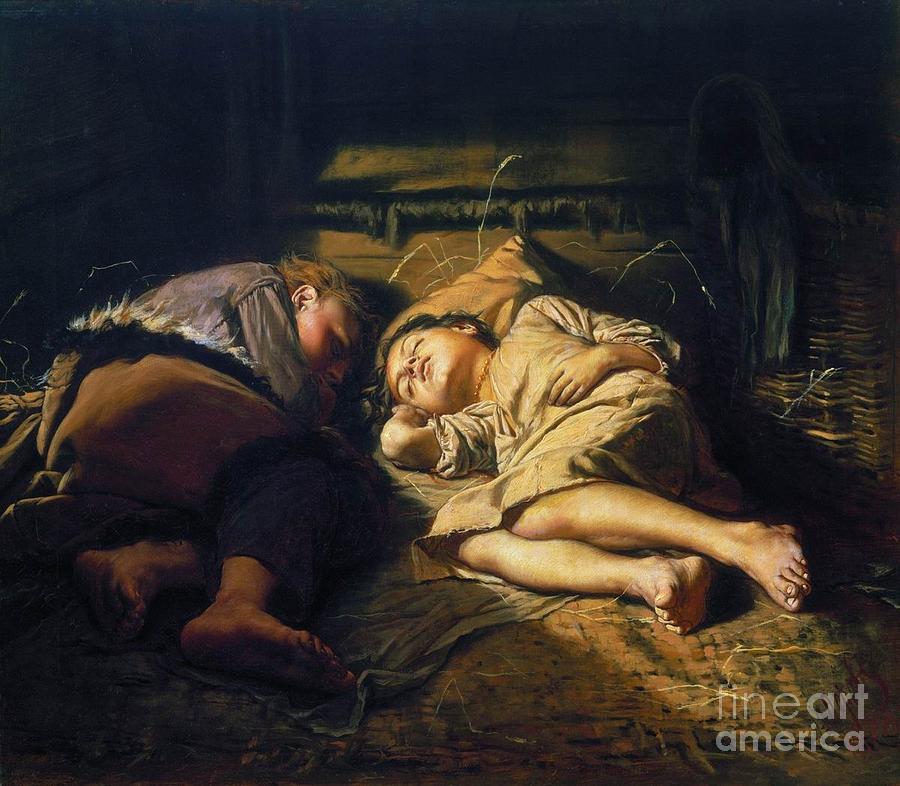Sleeping Children Painting by MotionAge Designs