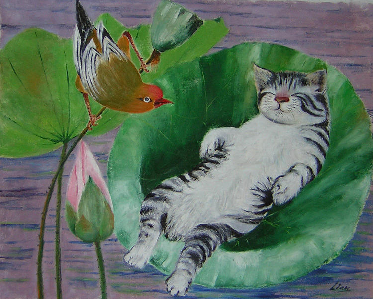 Fantasy Painting - Sleeping Kitten by Lian Zhen Fantasy Painting - Sleeping Kitten by Lian Zhen