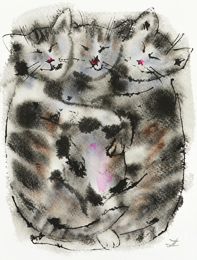 Sleeping Kittens Painting by Zaira Dzhaubaeva