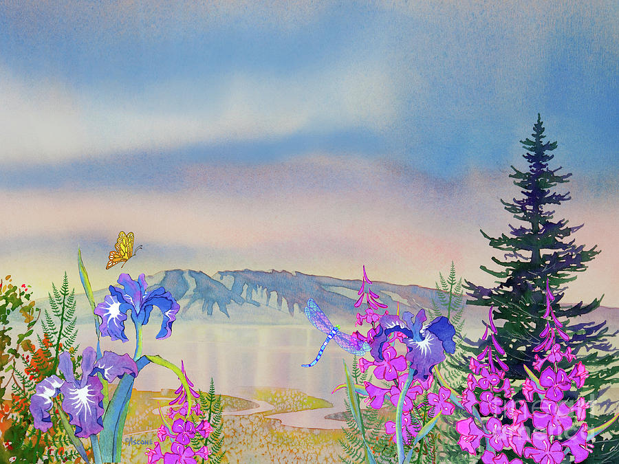 Sleeping Lady with Iris and Fireweed Painting by Teresa Ascone