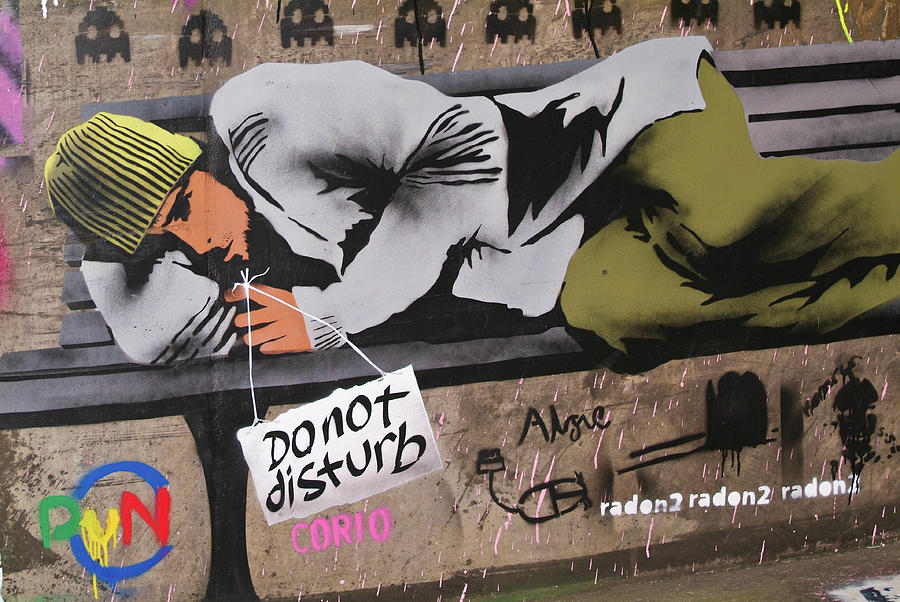 Graffiti Photograph - Sleeping on a bench by Luigi Petro