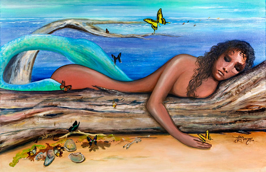 Mermaid Painting - Sleeping on Driftwood by Theresa LaBrecque