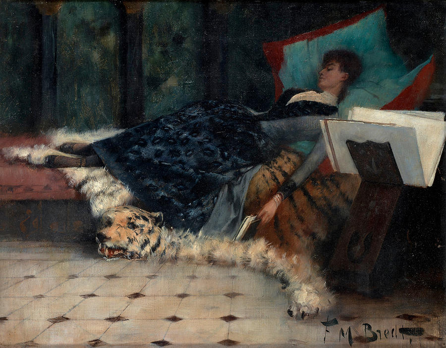 Sleeping Woman with a Book Painting by Ferdinand Bredt