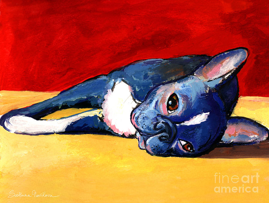 Austin Painting - Sleepy Boston Terrier dog  by Svetlana Novikova