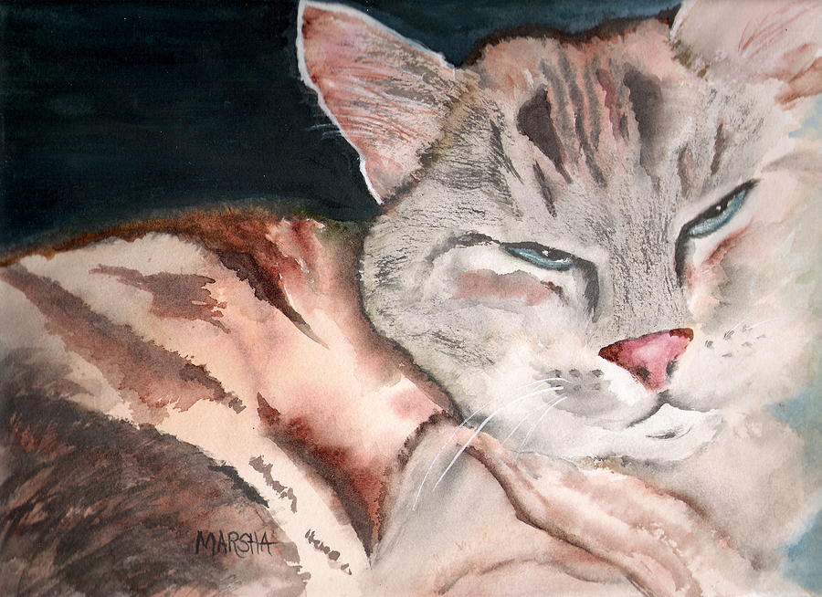 Sleepy Cat Painting by Marsha Woods