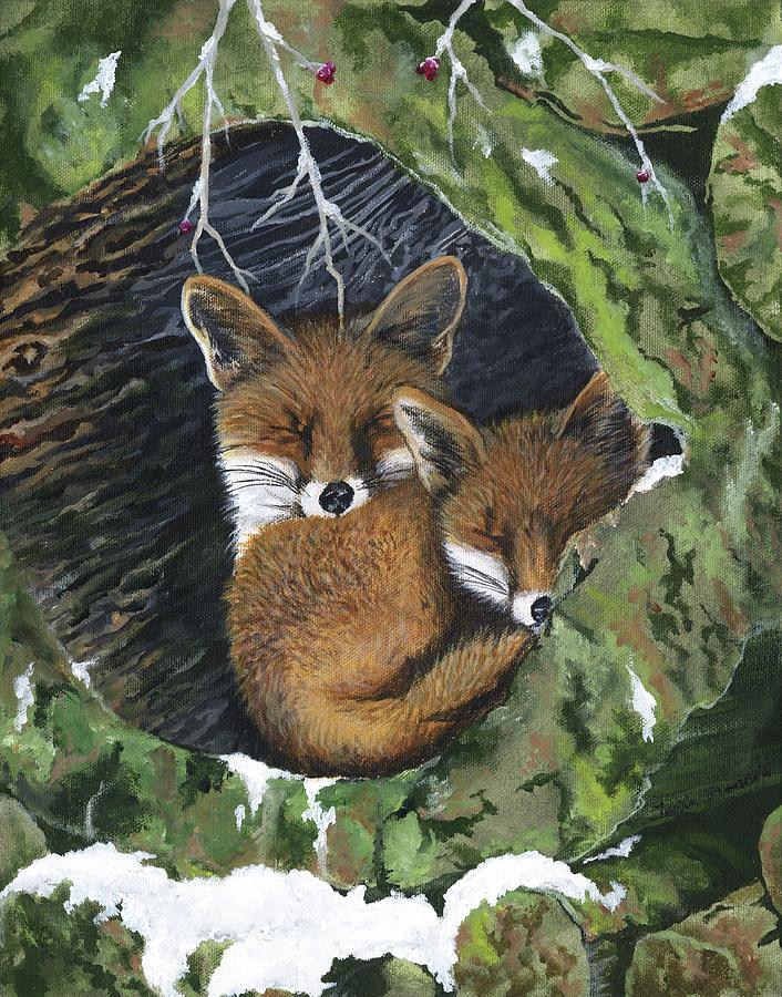 Fox Painting - Sleepy Foxes by Twyla Francois
