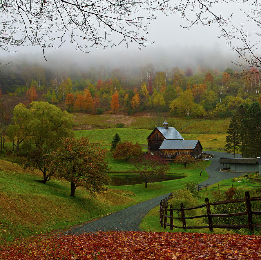 Fall Photograph - Sleepy Hollow Farm in Fog by Janet Chung