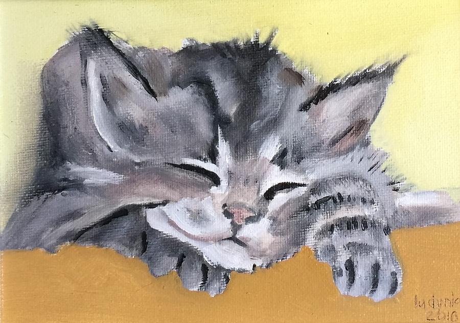 Sleepy Kitten 2 Painting by Ryszard Ludynia